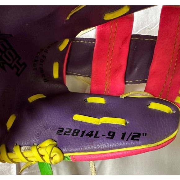 FRANKLIN Tee Ball Glove 22814L Pink/Purple/Green Mesh Mitt 9 1/2 inch, LHT - Picture 6 of 10